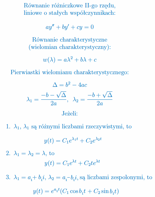 Rozwiązać równanie różniczkowe IIgo rzędu o stałych współczynnikach