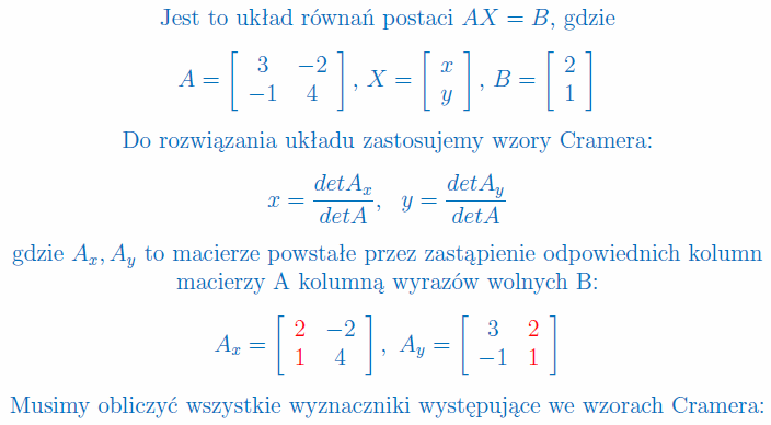 Wzory Cramera, zadanie 9a - rozwiązanie