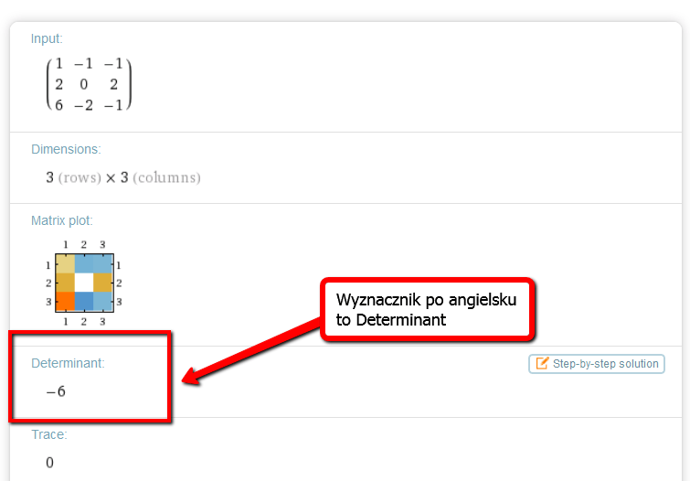 wyznacznik macierzy wolframalpha